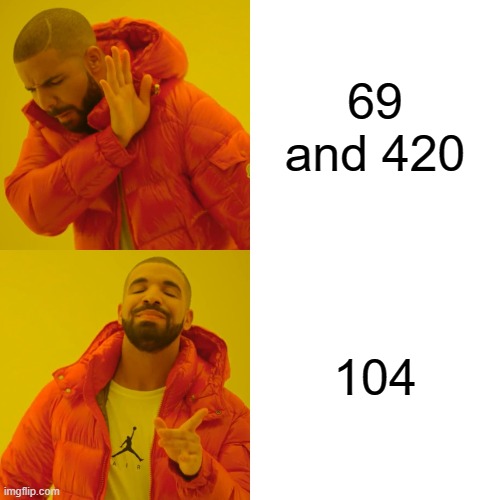 There's 104 days of summer vacation | 69 and 420; 104 | image tagged in memes,drake hotline bling,phineas and ferb | made w/ Imgflip meme maker