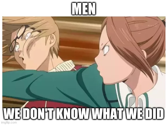 MEN; WE DON'T KNOW WHAT WE DID | image tagged in anime | made w/ Imgflip meme maker