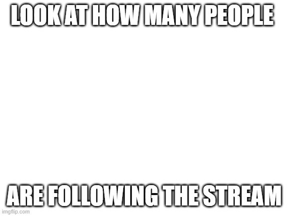 Blank White Template | LOOK AT HOW MANY PEOPLE; ARE FOLLOWING THE STREAM | image tagged in blank white template | made w/ Imgflip meme maker