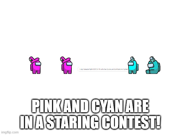 Blank White Template | PINK AND CYAN ARE IN A STARING CONTEST! | image tagged in blank white template | made w/ Imgflip meme maker