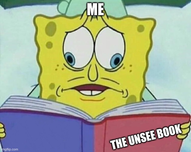 cross eyed spongebob |  ME; THE UNSEE BOOK | image tagged in cross eyed spongebob | made w/ Imgflip meme maker
