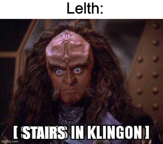 Klingon meme Lelth:; STAIRS image tagged in stares in klingon,puns,memes,st...