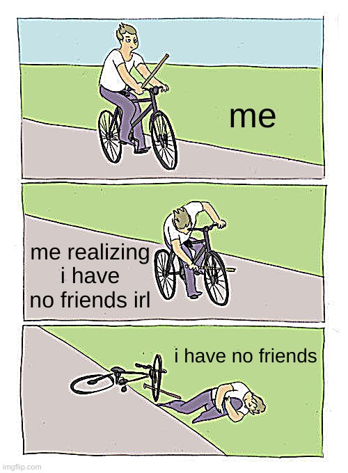 D: | me; me realizing i have no friends irl; i have no friends | image tagged in memes,bike fall | made w/ Imgflip meme maker