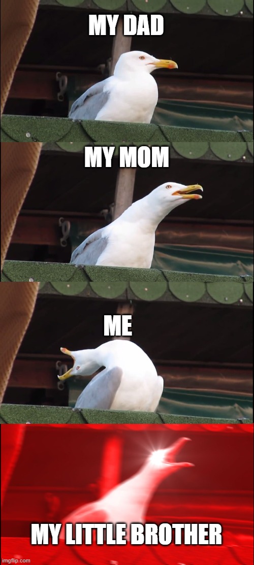 Inhaling Seagull Meme | MY DAD; MY MOM; ME; MY LITTLE BROTHER | image tagged in memes,inhaling seagull | made w/ Imgflip meme maker