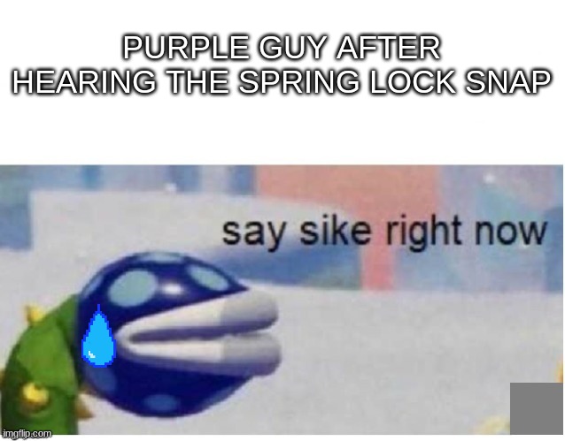 Fnaf irony | PURPLE GUY AFTER HEARING THE SPRING LOCK SNAP | image tagged in say sike right now | made w/ Imgflip meme maker