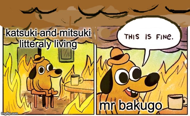 *hppy guitAt solo* | katsuki and mitsuki
litteraly living; mr bakugo | image tagged in memes,this is fine,anime,bnha | made w/ Imgflip meme maker