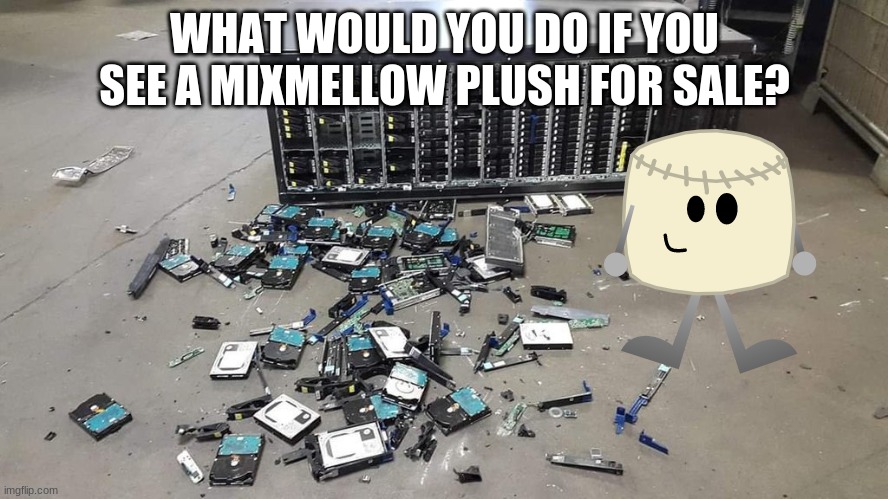 shall we start a new trend? | WHAT WOULD YOU DO IF YOU SEE A MIXMELLOW PLUSH FOR SALE? | image tagged in fallen server rack servidor caido,mixmellow | made w/ Imgflip meme maker