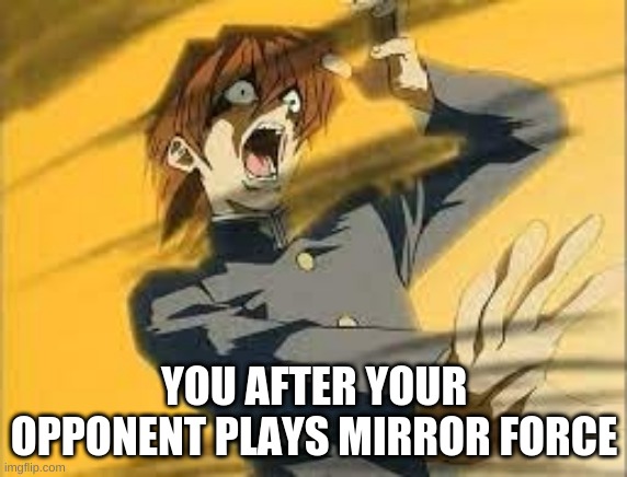 SETO KAIBA MEME | YOU AFTER YOUR OPPONENT PLAYS MIRROR FORCE | image tagged in yugioh | made w/ Imgflip meme maker
