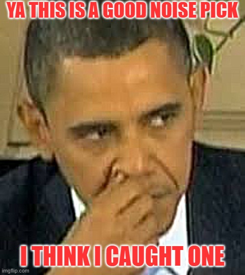 Barack Obama Be Rude | YA THIS IS A GOOD NOISE PICK; I THINK I CAUGHT ONE | image tagged in barack obama be rude,ugly face,ugly hillary clinton,creepy obama,creepy clown,creepy joe biden | made w/ Imgflip meme maker