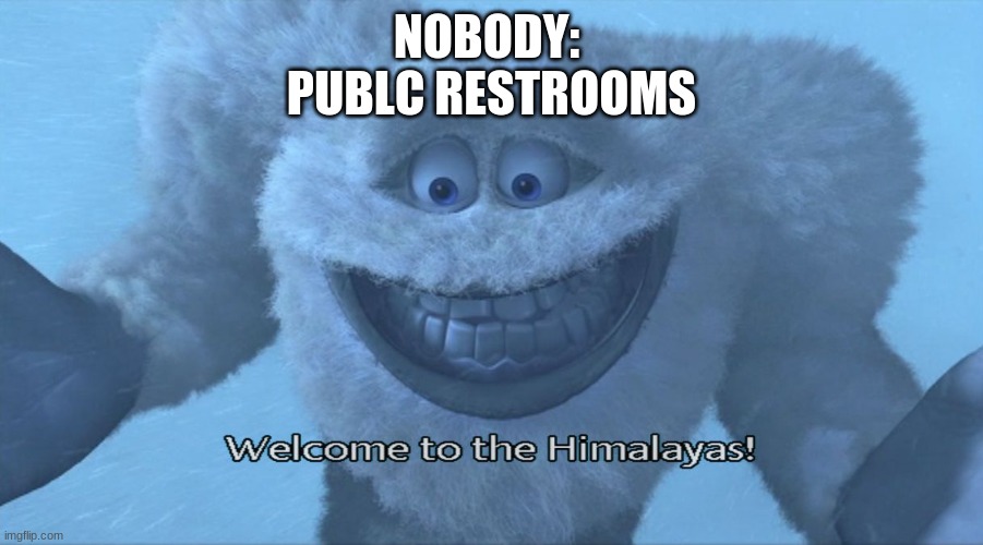 Welcome to the himalayas | NOBODY: 
PUBLC RESTROOMS | image tagged in welcome to the himalayas | made w/ Imgflip meme maker