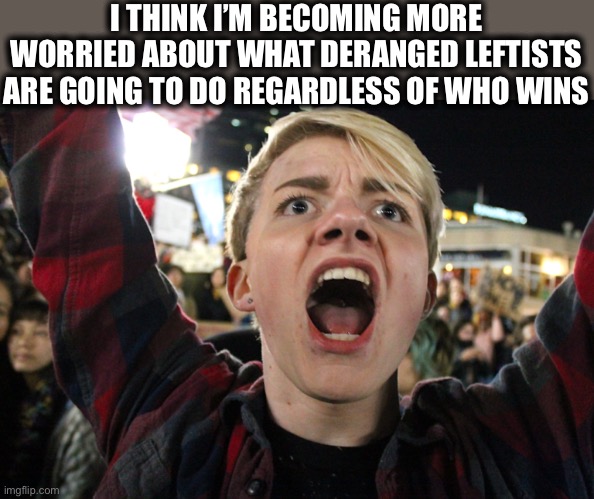 For real | I THINK I’M BECOMING MORE WORRIED ABOUT WHAT DERANGED LEFTISTS ARE GOING TO DO REGARDLESS OF WHO WINS | image tagged in president trump,joe biden,election 2020,2020 elections,memes,leftists | made w/ Imgflip meme maker