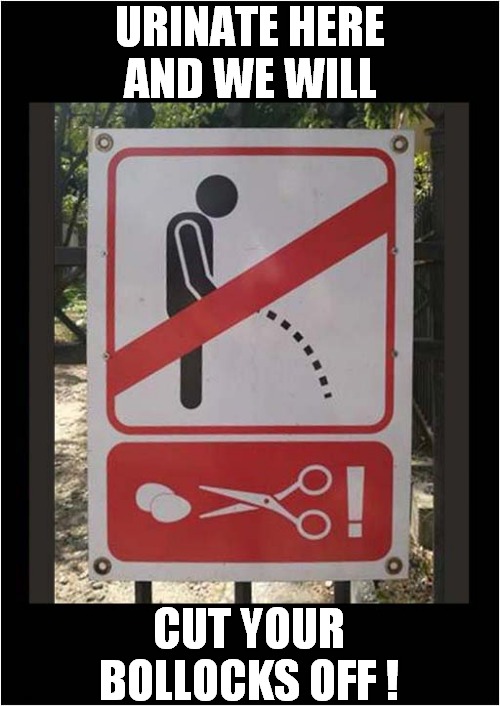 You Can't Say They Didn't Warn You | URINATE HERE AND WE WILL; CUT YOUR BOLLOCKS OFF ! | image tagged in fun,warning sign,frontpage | made w/ Imgflip meme maker