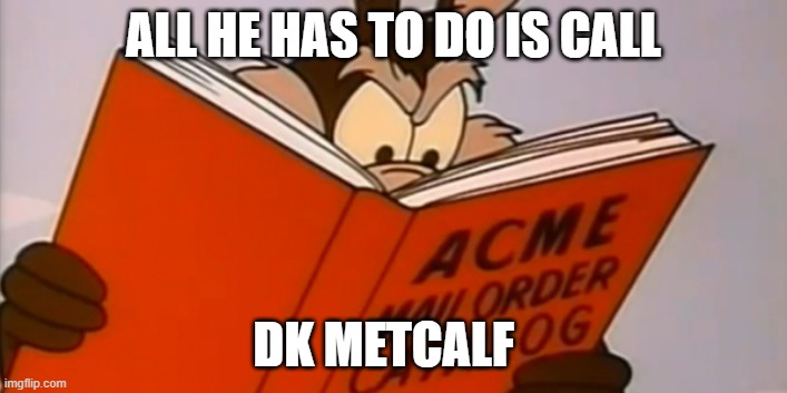 How to catch the road runner | ALL HE HAS TO DO IS CALL; DK METCALF | image tagged in wile e coyote | made w/ Imgflip meme maker