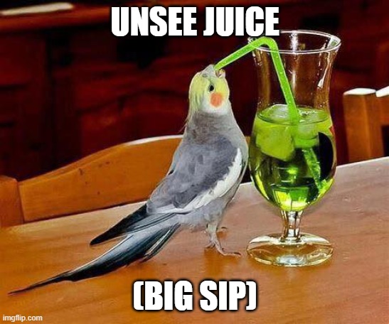 Big Sip | UNSEE JUICE (BIG SIP) | image tagged in big sip | made w/ Imgflip meme maker