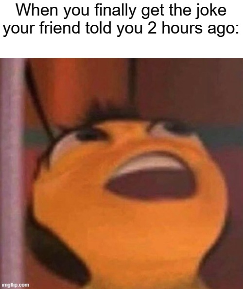 Bee Movie | When you finally get the joke your friend told you 2 hours ago: | image tagged in bee movie | made w/ Imgflip meme maker