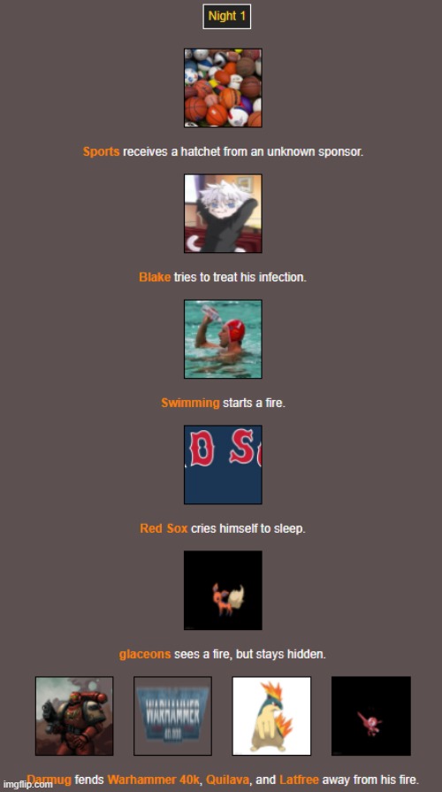 Night 1 (1) | image tagged in hunger games | made w/ Imgflip meme maker