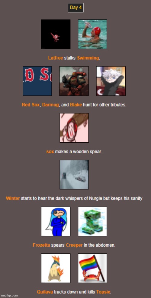 Day 4 | image tagged in hunger games | made w/ Imgflip meme maker