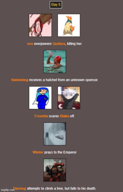 Day 5 | image tagged in hunger games | made w/ Imgflip meme maker