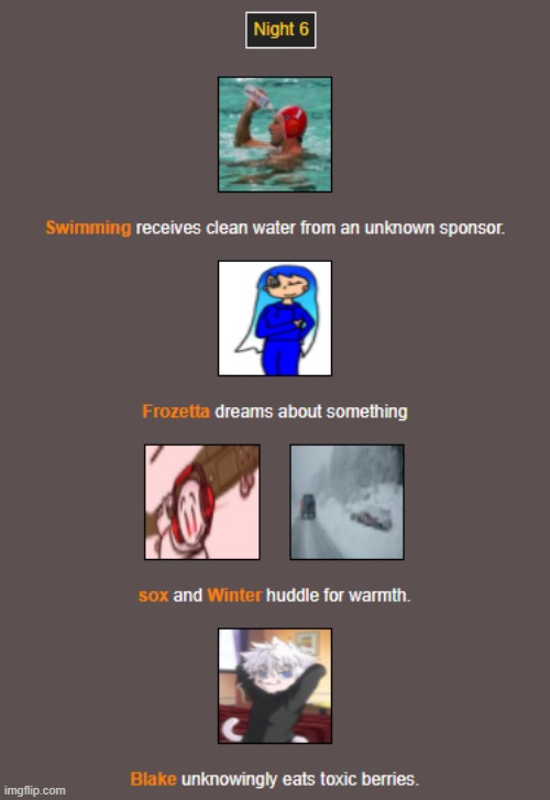 Night 6 | image tagged in hunger games | made w/ Imgflip meme maker