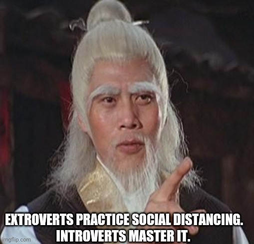 True story | EXTROVERTS PRACTICE SOCIAL DISTANCING. INTROVERTS MASTER IT. | image tagged in wise kung fu master | made w/ Imgflip meme maker