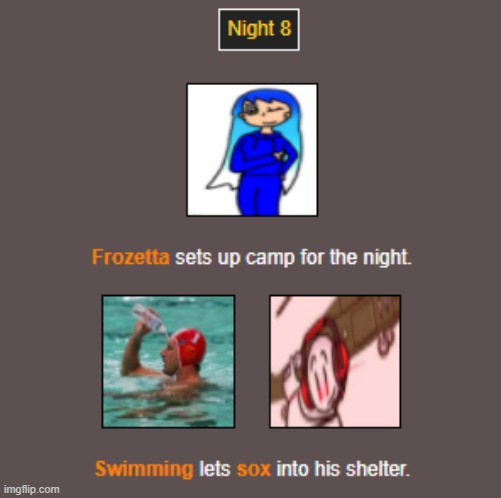 Night 8 | image tagged in hunger games,oh no here come the ships | made w/ Imgflip meme maker