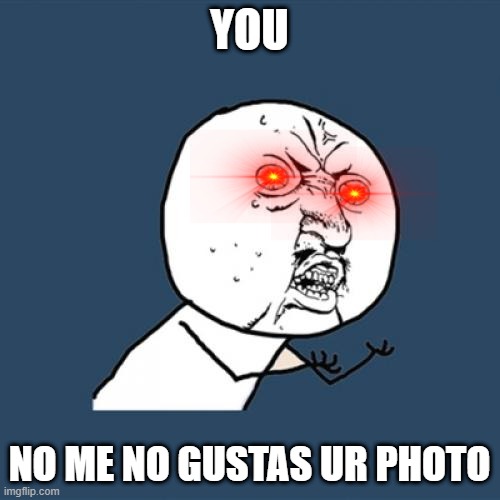 Y U No | YOU; NO ME NO GUSTAS UR PHOTO | image tagged in memes,y u no | made w/ Imgflip meme maker
