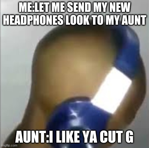 I like ya cut G | ME:LET ME SEND MY NEW HEADPHONES LOOK TO MY AUNT; AUNT:I LIKE YA CUT G | image tagged in i like ya cut g | made w/ Imgflip meme maker