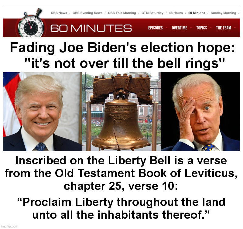 Joe Biden: "it's not over till the bell rings" | image tagged in 60 minutes,joe biden,hunter biden,laptop,donald trump,god bless america | made w/ Imgflip meme maker