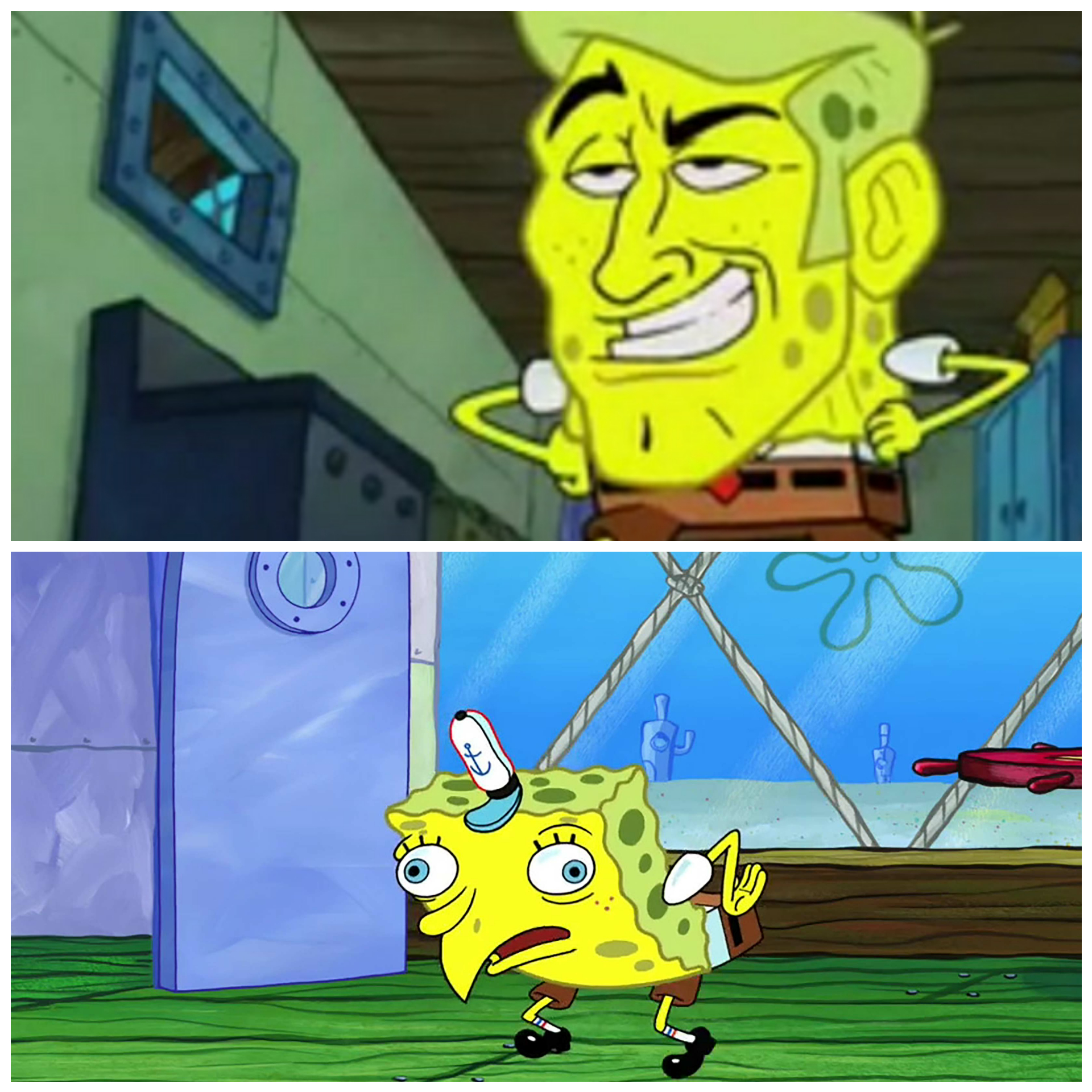 SpongeBob handsome vs. SpongeBob ugly Blank Meme Template