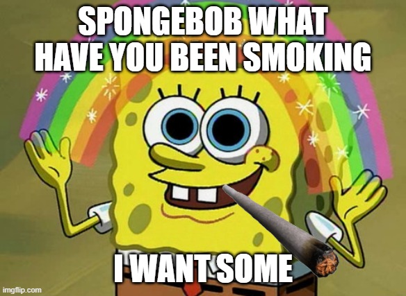 Imagination Spongebob Meme | SPONGEBOB WHAT HAVE YOU BEEN SMOKING; I WANT SOME | image tagged in memes,imagination spongebob | made w/ Imgflip meme maker