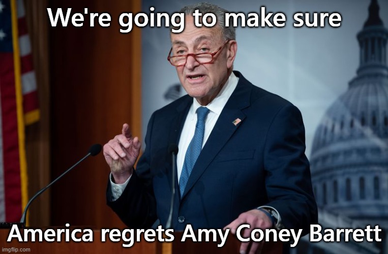This is all out war | We're going to make sure; America regrets Amy Coney Barrett | image tagged in chuck schumer crying | made w/ Imgflip meme maker