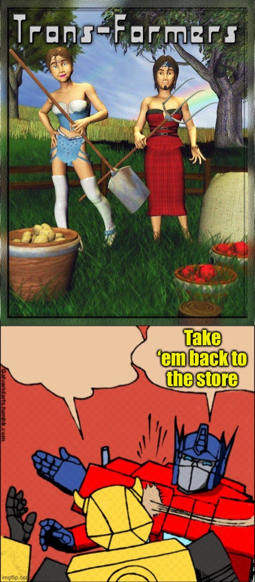 Take ‘em back to the store | image tagged in transformer slap | made w/ Imgflip meme maker
