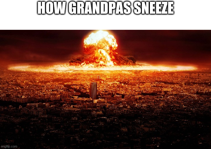massive nuclear explosion destroying city. | HOW GRANDPAS SNEEZE | image tagged in massive nuclear explosion destroying city | made w/ Imgflip meme maker
