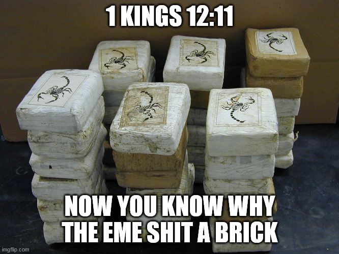 1 KINGS 12:11; NOW YOU KNOW WHY THE EME SHIT A BRICK | image tagged in la eme | made w/ Imgflip meme maker