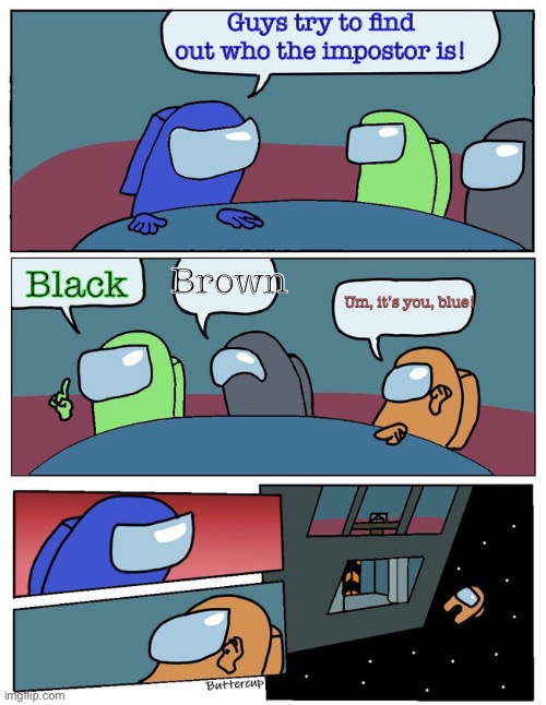 Emergency Meeting | Guys try to find out who the impostor is! Black; Brown; Um, it’s you, blue! | image tagged in among us,emergency meeting among us,boardroom meeting suggestion | made w/ Imgflip meme maker