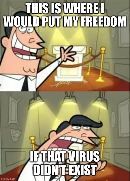 This Is Where I'd Put My Trophy If I Had One | THIS IS WHERE I WOULD PUT MY FREEDOM; IF THAT VIRUS DIDN’T EXIST | image tagged in memes,this is where i'd put my trophy if i had one | made w/ Imgflip meme maker