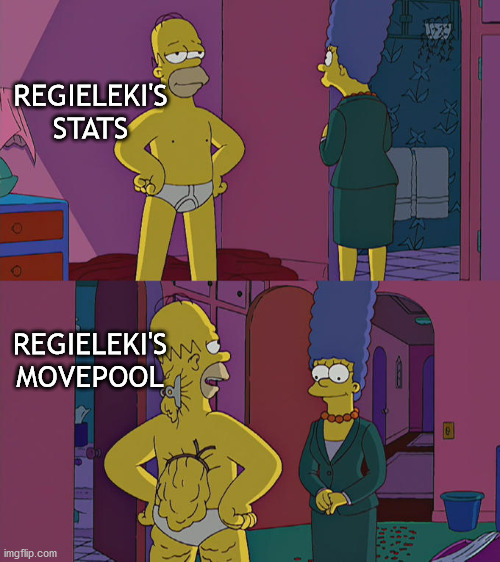 Homer Simpson's Back Fat | REGIELEKI'S STATS; REGIELEKI'S MOVEPOOL | image tagged in homer simpson's back fat | made w/ Imgflip meme maker