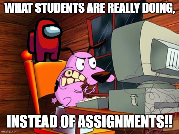Teachers | WHAT STUDENTS ARE REALLY DOING, INSTEAD OF ASSIGNMENTS!! | image tagged in courage da tiddy | made w/ Imgflip meme maker