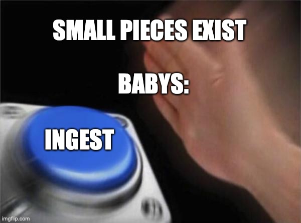 Blank Nut Button Meme | SMALL PIECES EXIST; BABYS:; INGEST | image tagged in memes,blank nut button | made w/ Imgflip meme maker