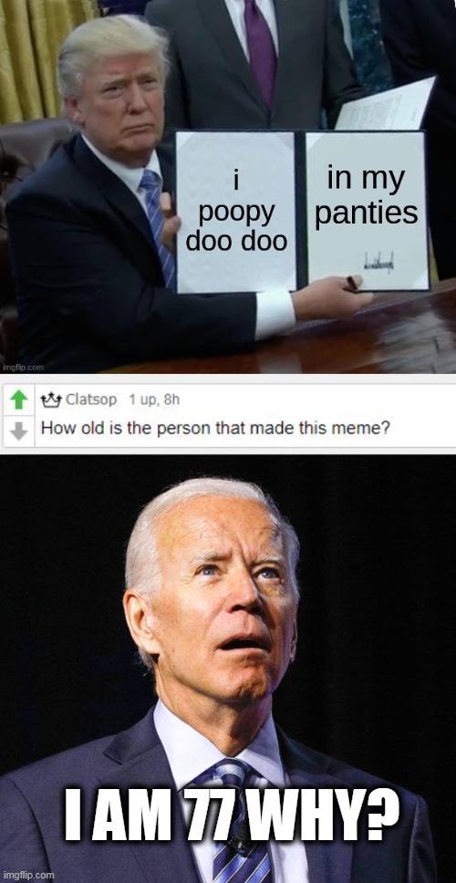 childish, TY CLatsop
 4 the idea | I AM 77 WHY? | image tagged in joe biden | made w/ Imgflip meme maker