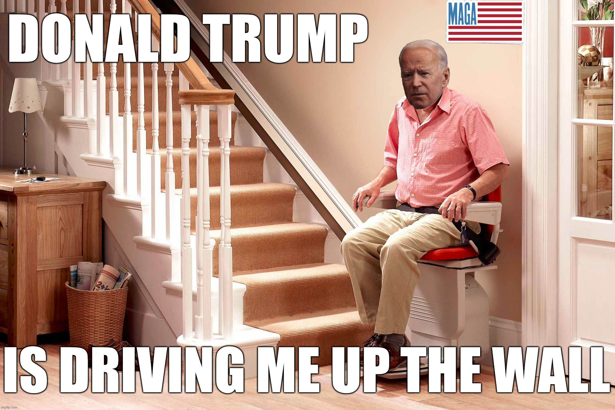 Joe, that depends ... no you are wearing them. | DONALD TRUMP; IS DRIVING ME UP THE WALL | image tagged in joe biden,old man,hiding,election 2020,political meme | made w/ Imgflip meme maker