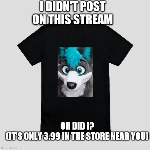 Yes | I DIDN'T POST ON THIS STREAM; OR DID I?
(IT'S ONLY 3.99 IN THE STORE NEAR YOU) | image tagged in blank t-shirt | made w/ Imgflip meme maker