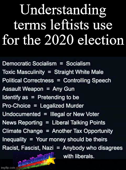 What redefined words mean to progressives. | Understanding terms leftists use for the 2020 election | image tagged in black background,political meme,definition,progressives | made w/ Imgflip meme maker