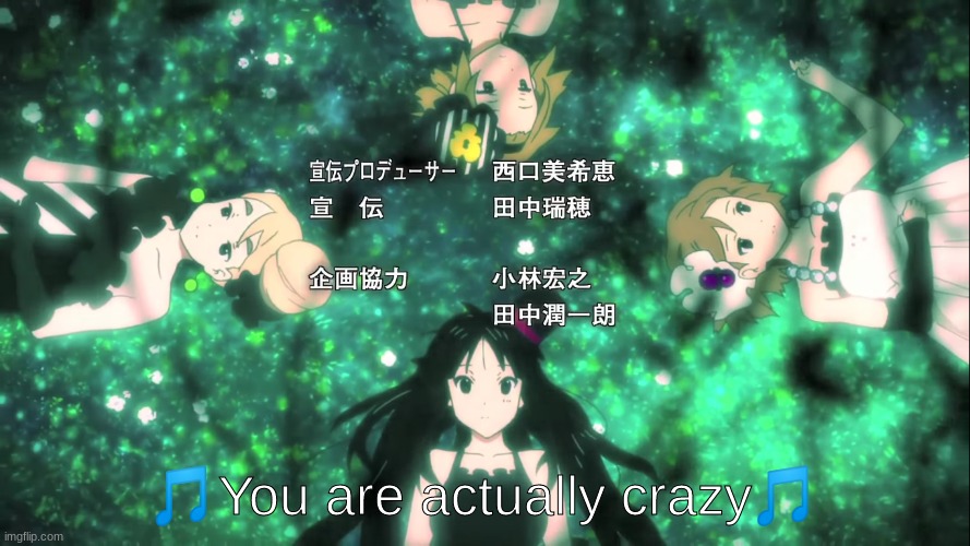 K-On You Are Actually Crazy | image tagged in k-on you are actually crazy | made w/ Imgflip meme maker