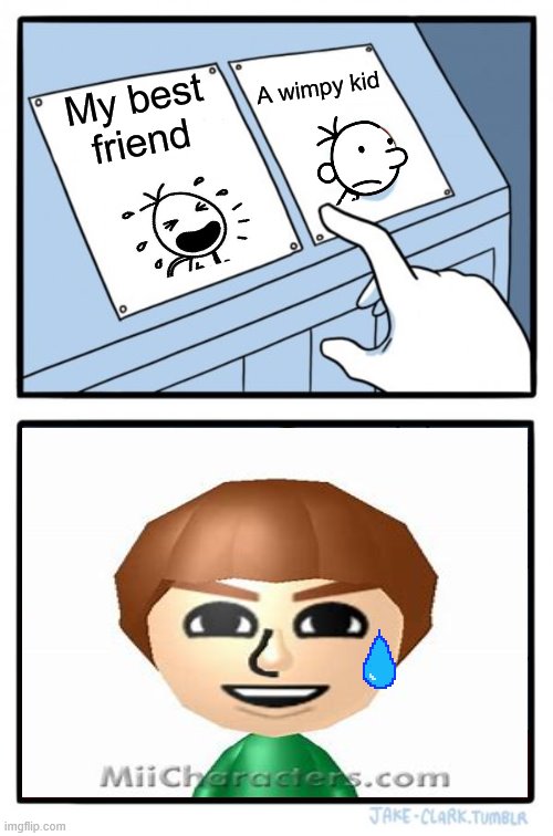 Two Buttons Meme | A wimpy kid; My best friend | image tagged in memes,two buttons,rowley,greg,mii | made w/ Imgflip meme maker