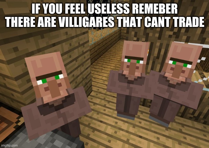 Minecraft Villagers | IF YOU FEEL USELESS REMEBER THERE ARE VILLIGARES THAT CANT TRADE | image tagged in minecraft villagers | made w/ Imgflip meme maker