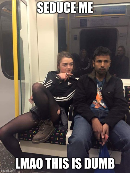 Ignoring seductive distractions | SEDUCE ME; LMAO THIS IS DUMB | image tagged in ignoring seductive distractions | made w/ Imgflip meme maker