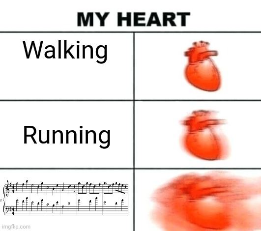 Heart rate | Walking; Running | image tagged in heart rate | made w/ Imgflip meme maker