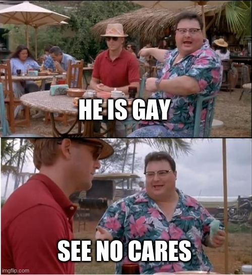 See | HE IS GAY; SEE NO CARES | image tagged in memes,see nobody cares | made w/ Imgflip meme maker