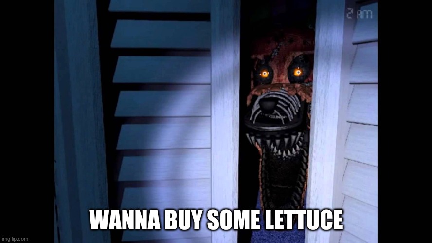 Foxy FNaF 4 | WANNA BUY SOME LETTUCE | image tagged in foxy fnaf 4 | made w/ Imgflip meme maker